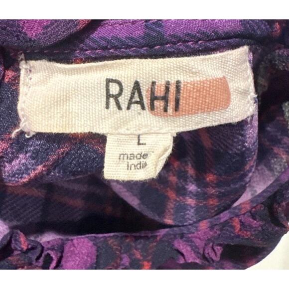 RAHL Victoria Plaid Top Women’s Size Large Purple Print Short Sleeve Blouse READ - Picture 6 of 12
